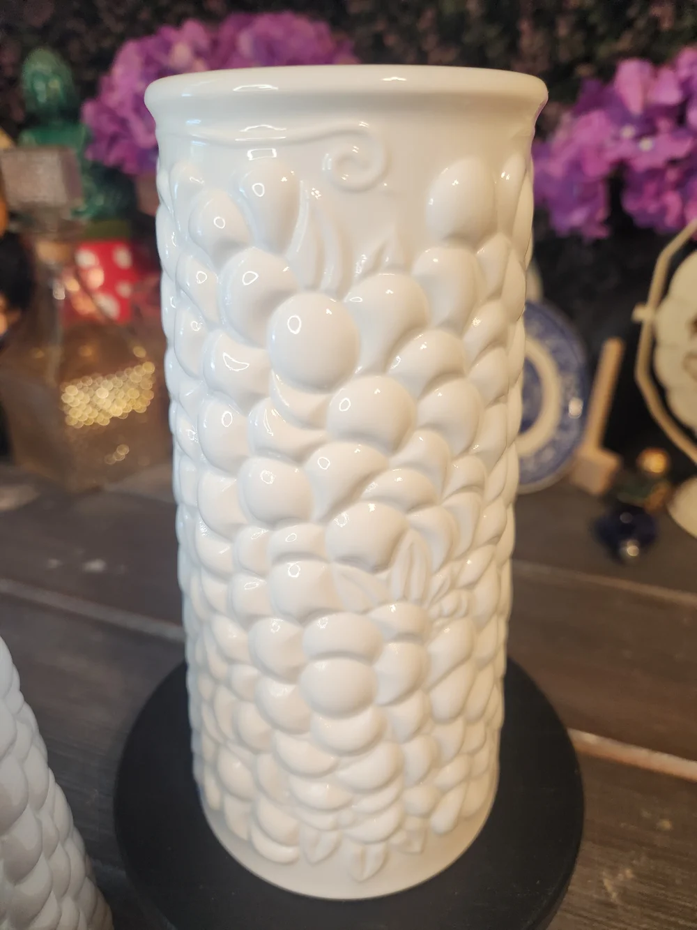 White Textured Ceramic Vase Pair - Floral Bubble Relief
